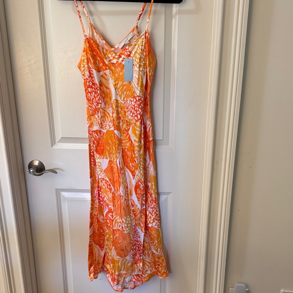 LOFT Orange and White Tropical Dress